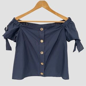 Amanda Uprichard navy Off The Shoulder Cotton Blouse S ($195)